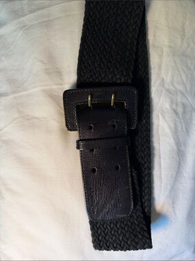 3.1 Phillip Lim Black Woven Belt with Leather Buckle